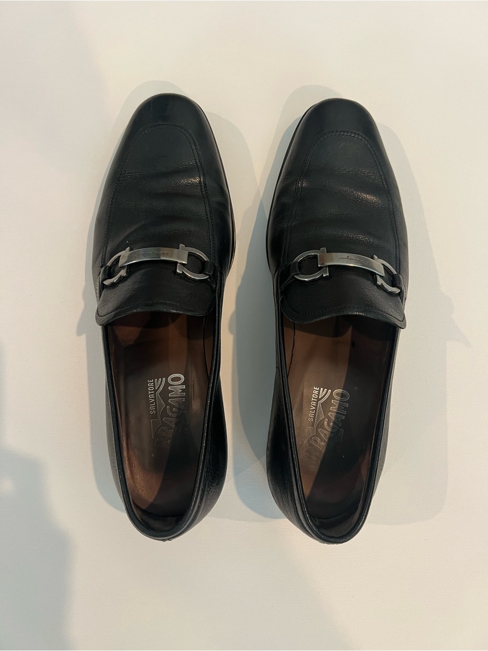 Salvatore Ferragamo Black Leather Bit-Detail Slip-On Loafers